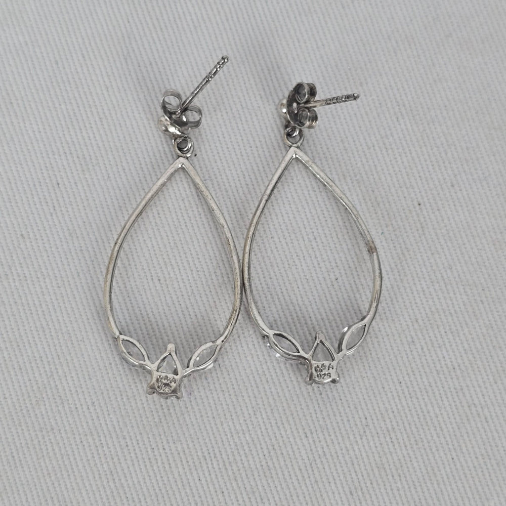 925 Sterling Silver Teardrop Drop Earrings with Clear Cubic Zirconia