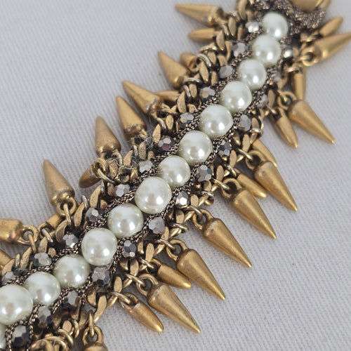 Stella & Dot Jacinthe Statement Bracelet Gold Tone Faux Pearl Spike Chain Bracelet