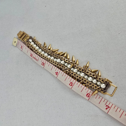 Stella & Dot Jacinthe Statement Bracelet Gold Tone Faux Pearl Spike Chain Bracelet