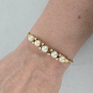 Vintage Gold Tone Faux Pearl Rhinestone Bracelet