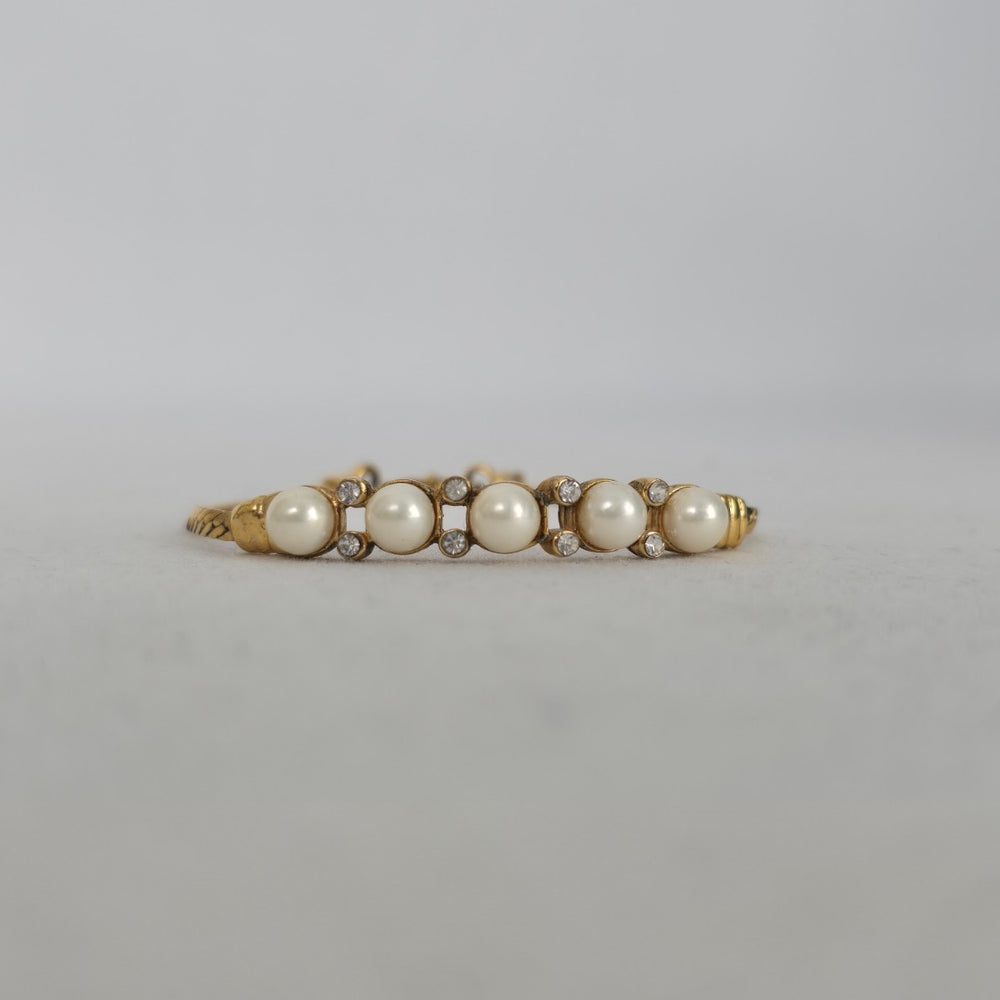 Vintage Gold Tone Faux Pearl Rhinestone Bracelet