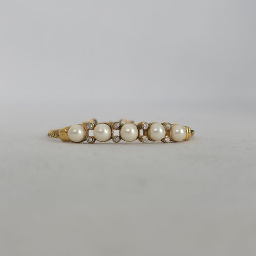 Vintage Gold Tone Faux Pearl Rhinestone Bracelet