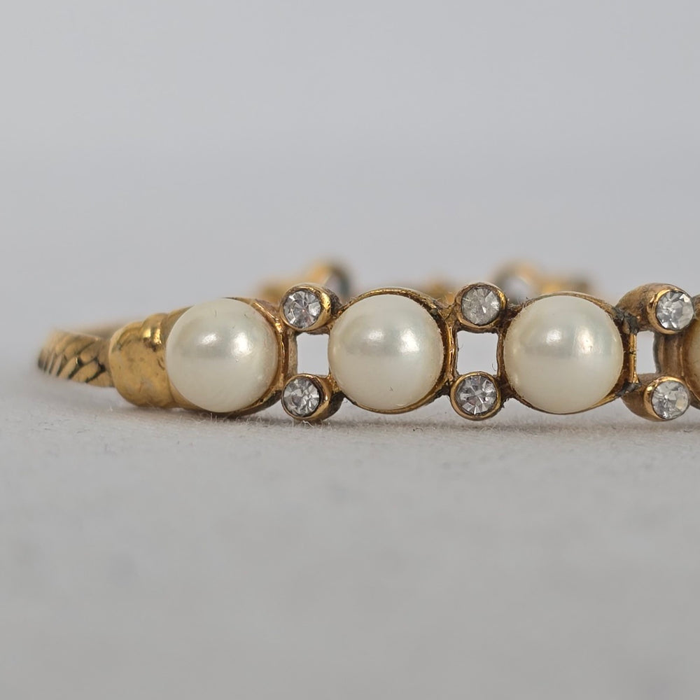 Vintage Gold Tone Faux Pearl Rhinestone Bracelet