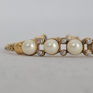 Vintage Gold Tone Faux Pearl Rhinestone Bracelet