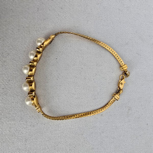 Vintage Gold Tone Faux Pearl Rhinestone Bracelet