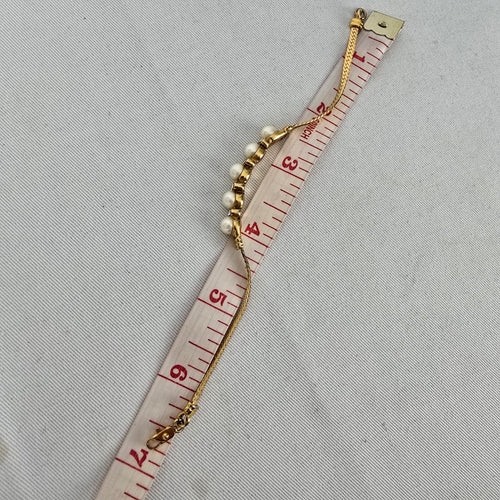 Vintage Gold Tone Faux Pearl Rhinestone Bracelet