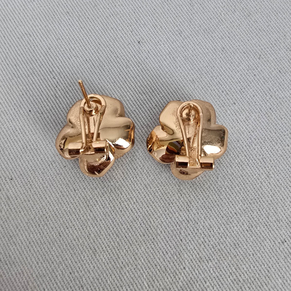 Black Enamel Rose Flower Earrings Gold Tone Rhinestone Accent