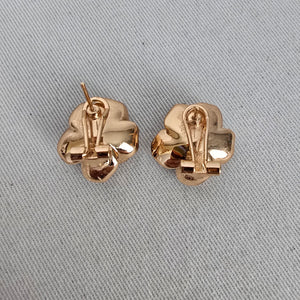 Black Enamel Rose Flower Earrings Gold Tone Rhinestone Accent