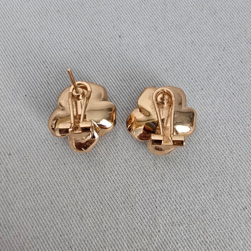 Black Enamel Rose Flower Earrings Gold Tone Rhinestone Accent