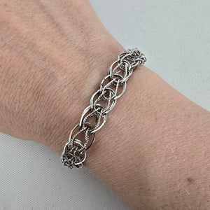Vintage Hadar Sterling Silver Woven Link Charm Bracelet Vintage Box Clasp