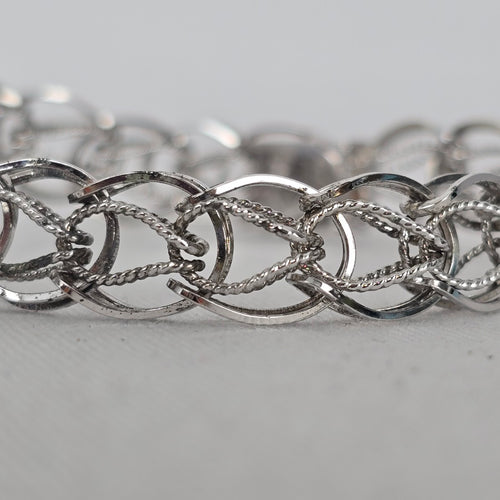 Vintage Hadar Sterling Silver Woven Link Charm Bracelet Vintage Box Clasp