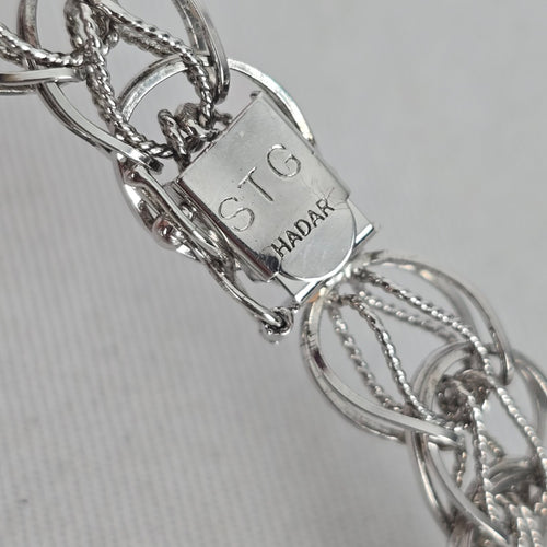 Vintage Hadar Sterling Silver Woven Link Charm Bracelet Vintage Box Clasp
