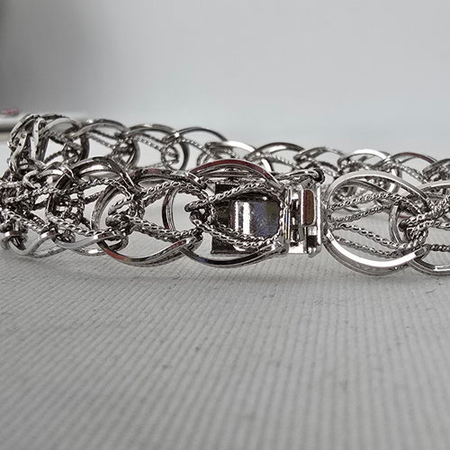 Vintage Hadar Sterling Silver Woven Link Charm Bracelet Vintage Box Clasp