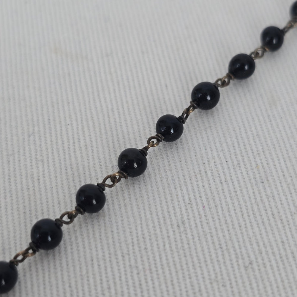 Vintage Boho Black Beaded Etched Bib Statement Pendant Necklace