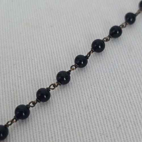 Vintage Boho Black Beaded Etched Bib Statement Pendant Necklace