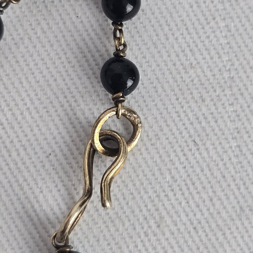 Vintage Boho Black Beaded Etched Bib Statement Pendant Necklace