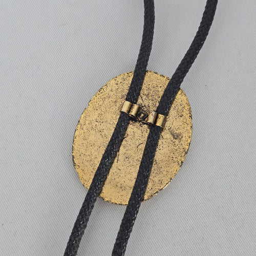 Vintage Gold Tone Agate Stone Western Bolo Tie Necklace