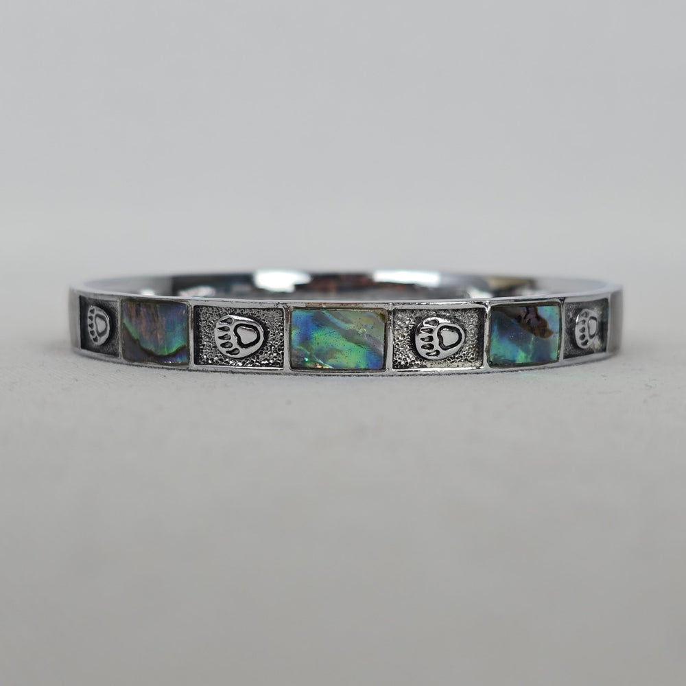 Vintage Silver Tone Abalone Shell Bear Paw Bangle Bracelet