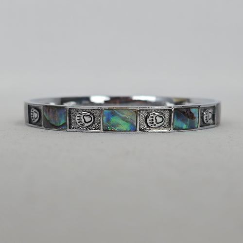 Vintage Silver Tone Abalone Shell Bear Paw Bangle Bracelet
