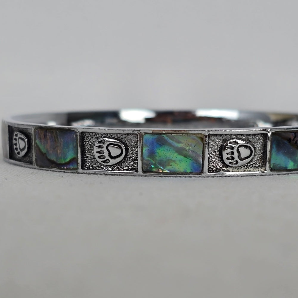 Vintage Silver Tone Abalone Shell Bear Paw Bangle Bracelet