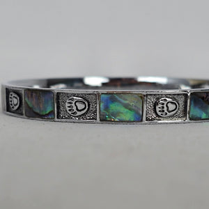 Vintage Silver Tone Abalone Shell Bear Paw Bangle Bracelet