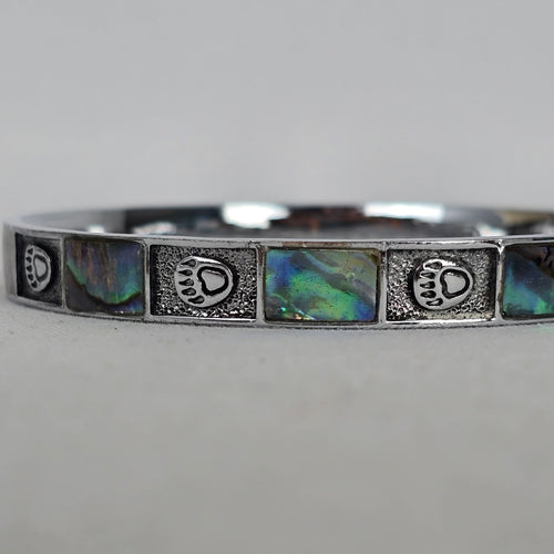 Vintage Silver Tone Abalone Shell Bear Paw Bangle Bracelet