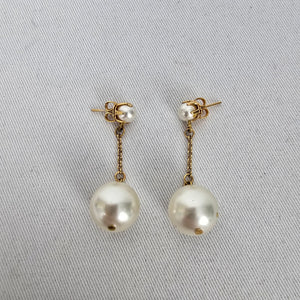 Vintage Gold Tone Faux Pearl Dangle Drop Earrings