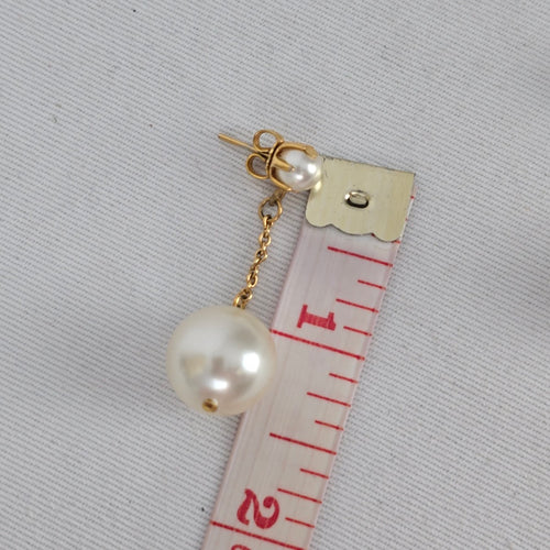 Vintage Gold Tone Faux Pearl Dangle Drop Earrings
