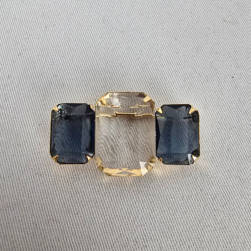 Vintage Avon Gold Tone Blue & Clear Faceted Crystal Bar Brooch Pin
