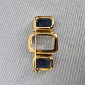 Vintage Avon Gold Tone Blue & Clear Faceted Crystal Bar Brooch Pin