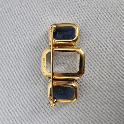 Vintage Avon Gold Tone Blue & Clear Faceted Crystal Bar Brooch Pin