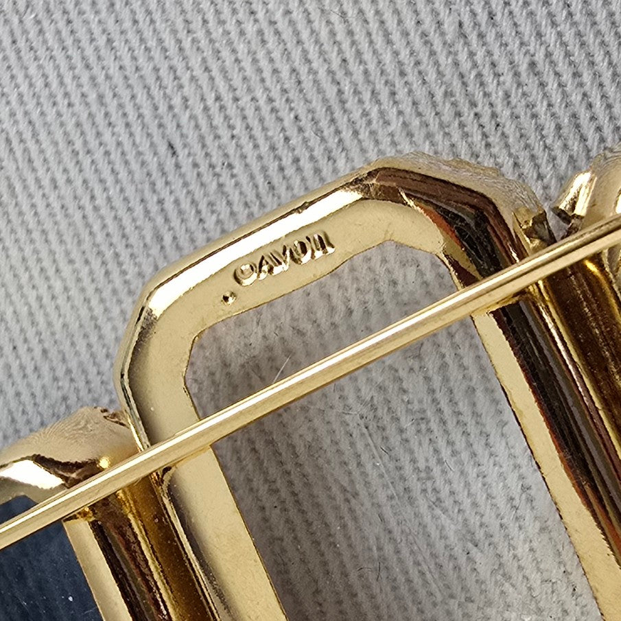 Vintage Avon Gold Tone Blue & Clear Faceted Crystal Bar Brooch Pin