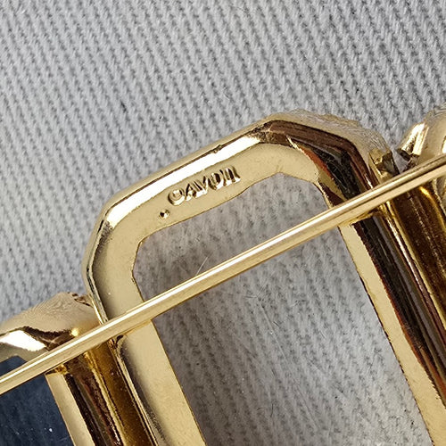 Vintage Avon Gold Tone Blue & Clear Faceted Crystal Bar Brooch Pin