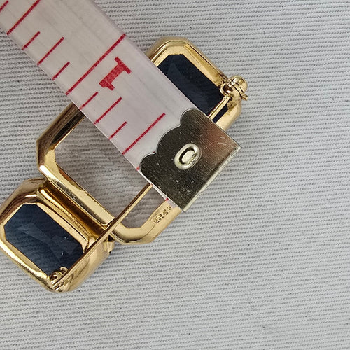Vintage Avon Gold Tone Blue & Clear Faceted Crystal Bar Brooch Pin