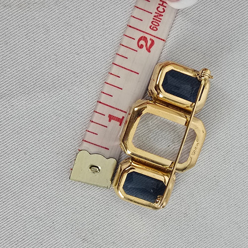 Vintage Avon Gold Tone Blue & Clear Faceted Crystal Bar Brooch Pin
