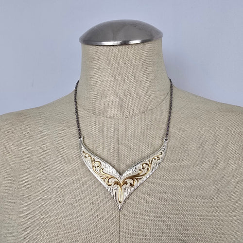 Vintage Montana Silversmiths Western Chevron Bib Necklace Two Tone Gold Silver 17"