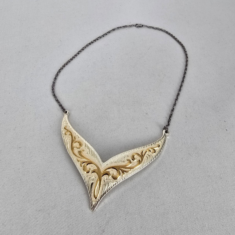 Vintage Montana Silversmiths Western Chevron Bib Necklace Two Tone Gold Silver 17"