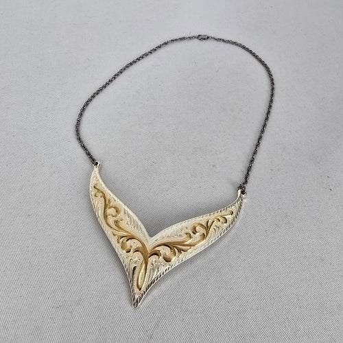 Vintage Montana Silversmiths Western Chevron Bib Necklace Two Tone Gold Silver 17"
