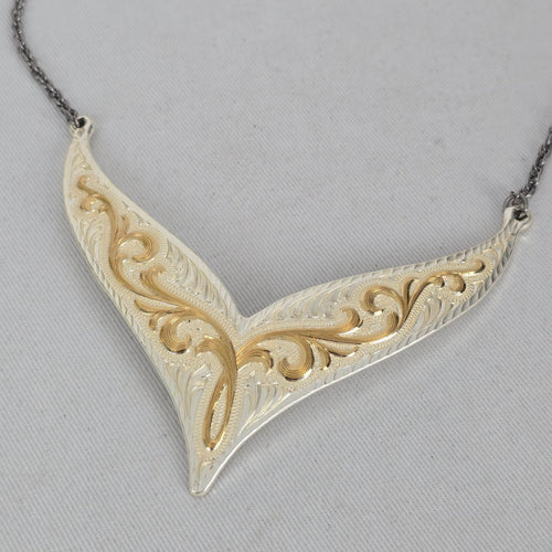 Vintage Montana Silversmiths Western Chevron Bib Necklace Two Tone Gold Silver 17"