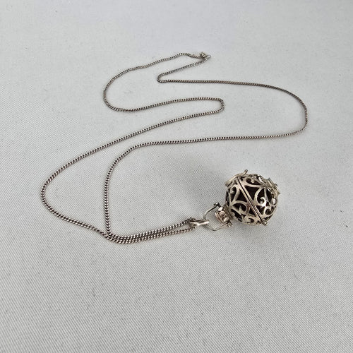 Italy 925 Sterling Silver Harmony Ball Pendant Necklace with Black Chime Sphere