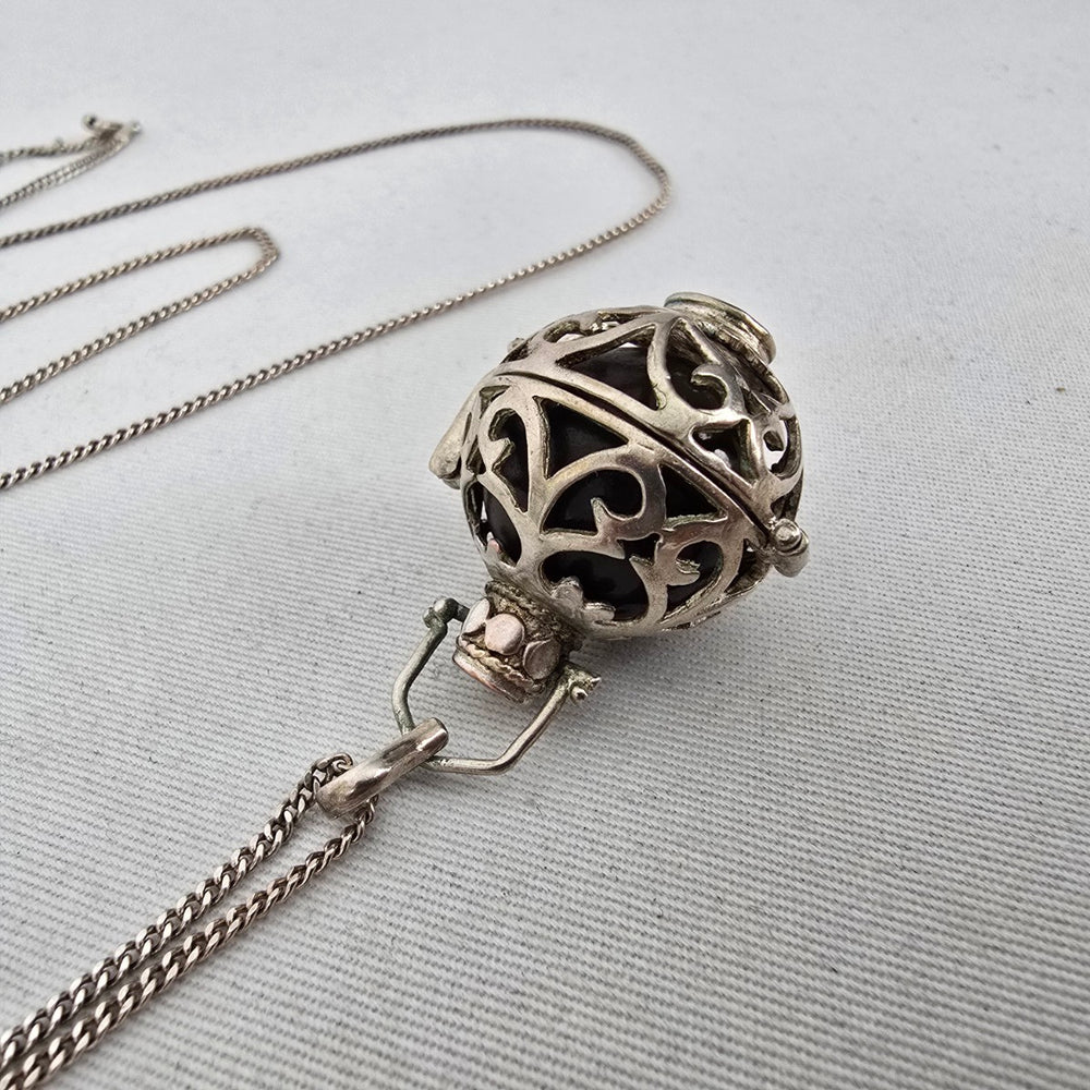 Italy 925 Sterling Silver Harmony Ball Pendant Necklace with Black Chime Sphere