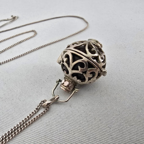 Italy 925 Sterling Silver Harmony Ball Pendant Necklace with Black Chime Sphere
