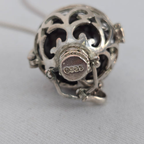 Italy 925 Sterling Silver Harmony Ball Pendant Necklace with Black Chime Sphere