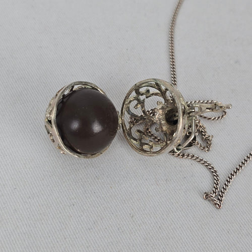 Italy 925 Sterling Silver Harmony Ball Pendant Necklace with Black Chime Sphere