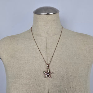 Italy 925 Sterling Silver Rose Gold Tone Starfish Faux Opal Pendant Necklace