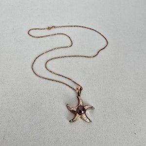 Italy 925 Sterling Silver Rose Gold Tone Starfish Faux Opal Pendant Necklace