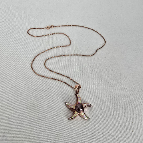 Italy 925 Sterling Silver Rose Gold Tone Starfish Faux Opal Pendant Necklace
