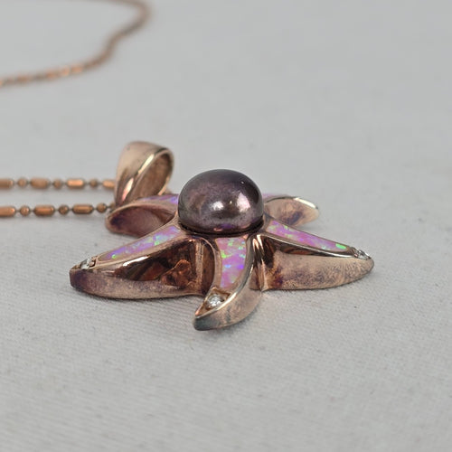Italy 925 Sterling Silver Rose Gold Tone Starfish Faux Opal Pendant Necklace