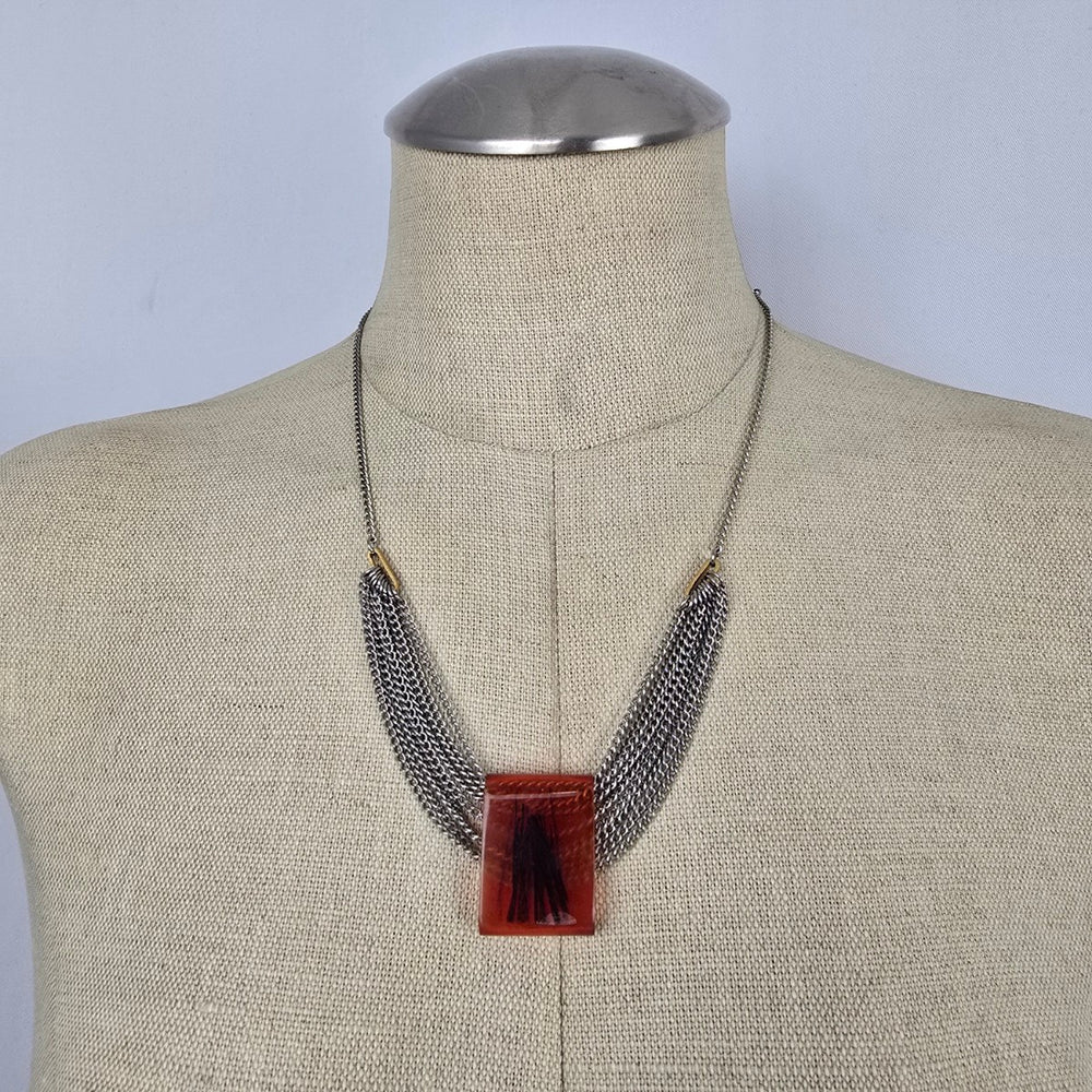 Vintage Anne-Marie Chagnon Multi-Strand Statement Necklace with Amber Resin Pendant