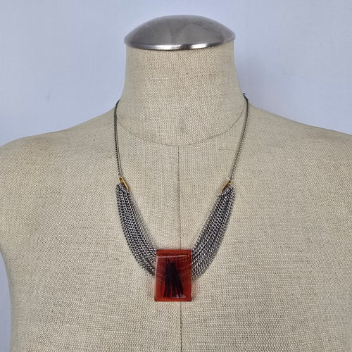 Vintage Anne-Marie Chagnon Multi-Strand Statement Necklace with Amber Resin Pendant